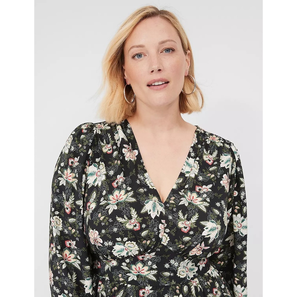 Lane Bryant $110 Black Floral Midi Dress Size 24 Witchy Dark Cottagecore - Picture 3 of 10